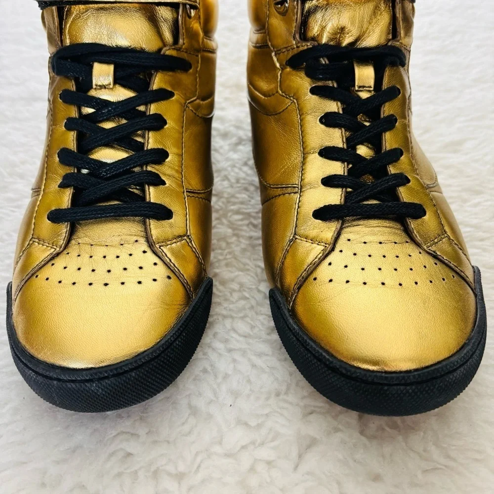 Saint Laurent Metallic Gold High-Tops with Black Details Sneakers Sz 41 US9.5-10